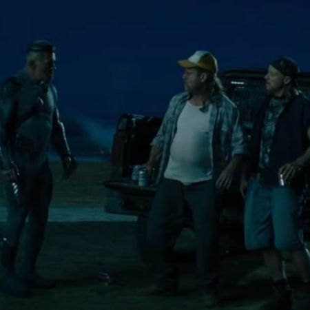 Matt Damon and a friend is talking to Cable in the night.